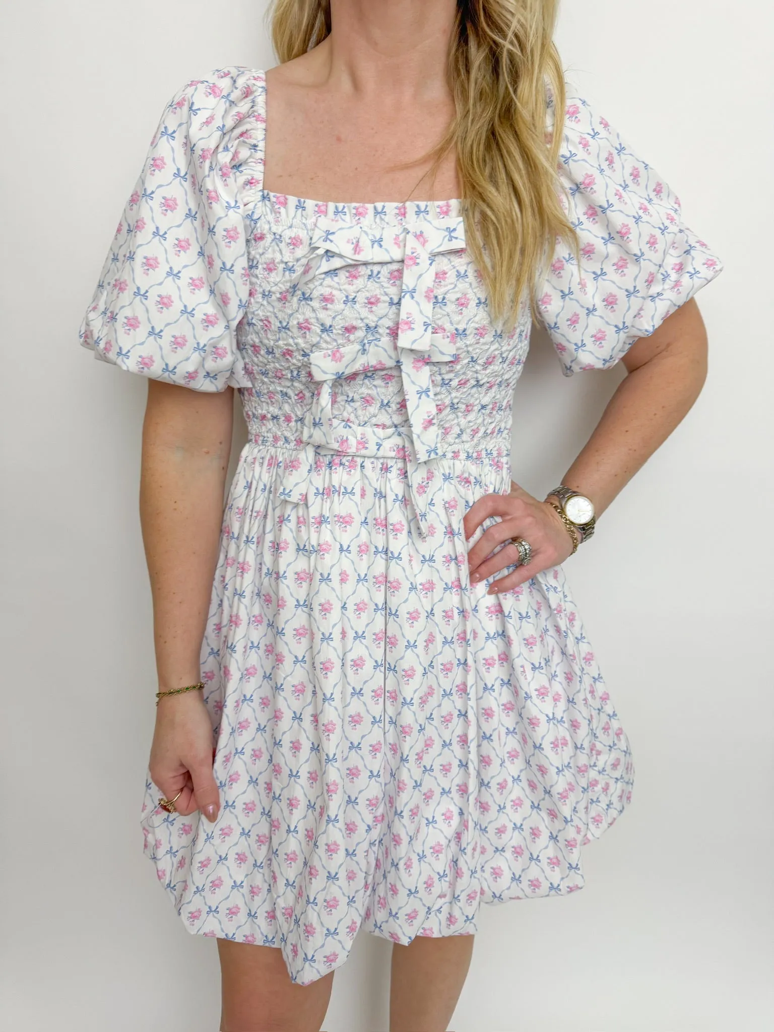 Rosie Bow Bubble Hem Mini Dress sold by Mimosa