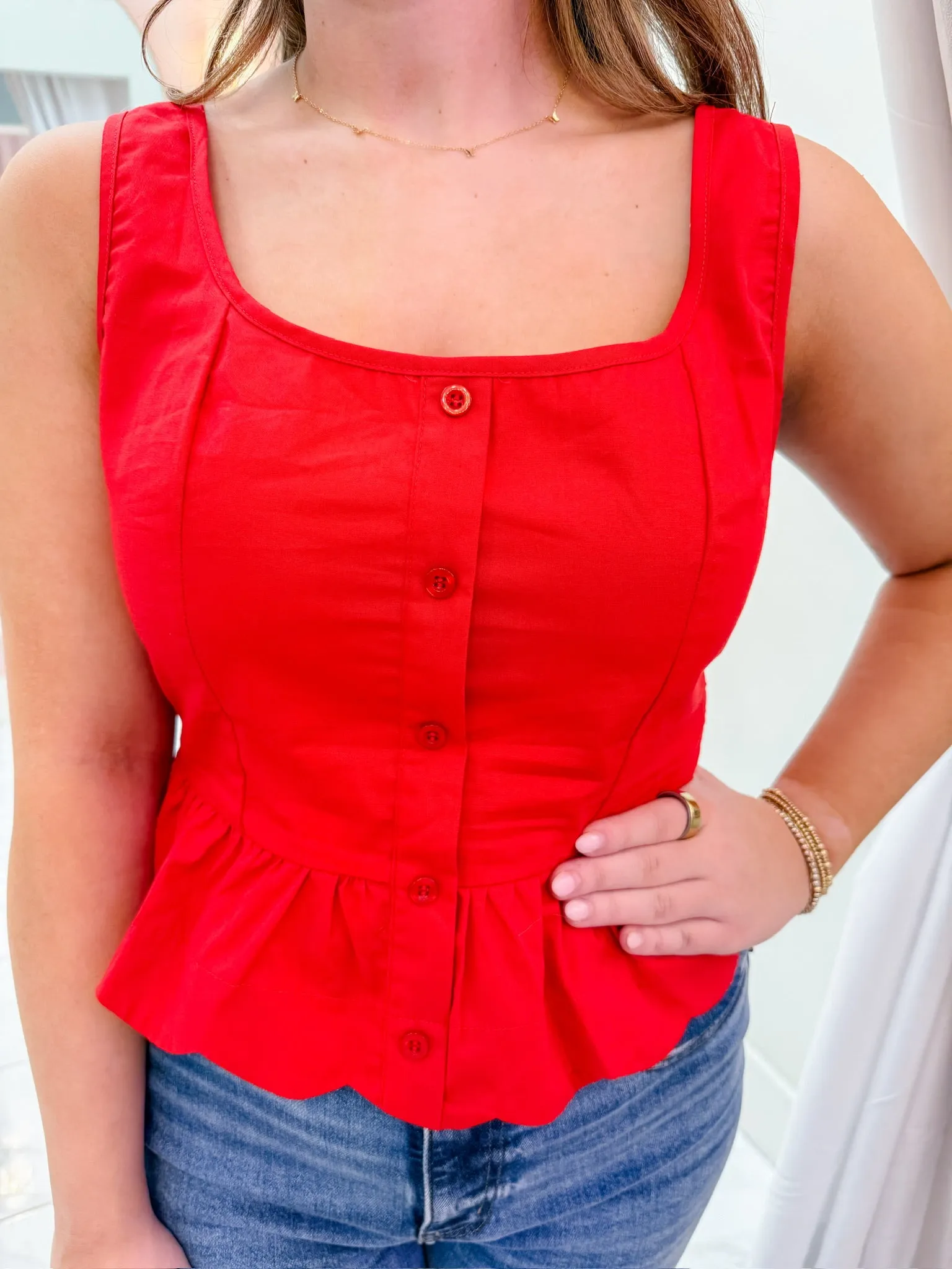 Red Hot Peplum Tank sold by Mimosa product image thumbnail 2