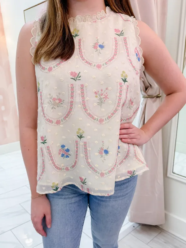 Scallop Garden Embroidered Top sold by Mimosa