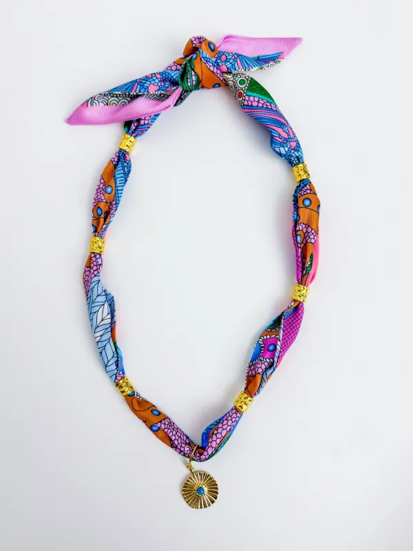 Gold Spacer Scarf Necklace-Turquoise Coin sold by Mimosa