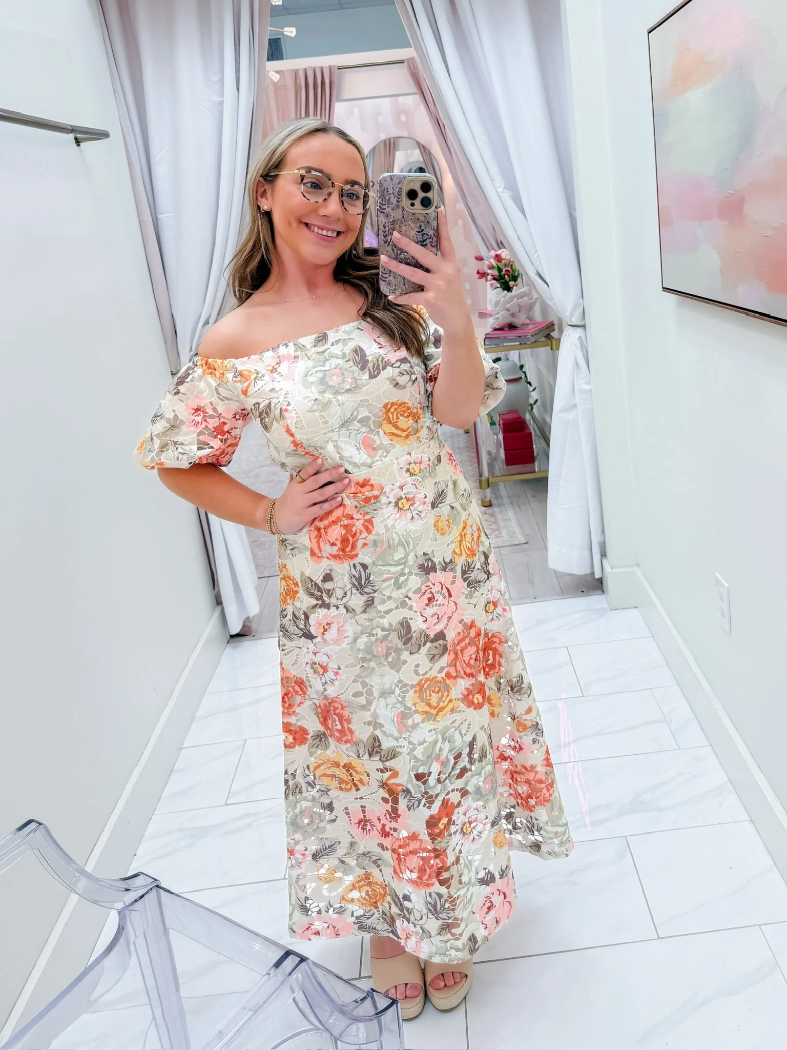 Crochet Lace off Shoulder Midi Dress sold by Mimosa product image thumbnail 4