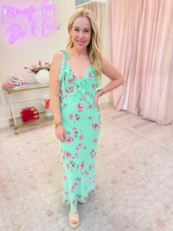 Adalina Mint Floral Maxi Dress sold by Mimosa