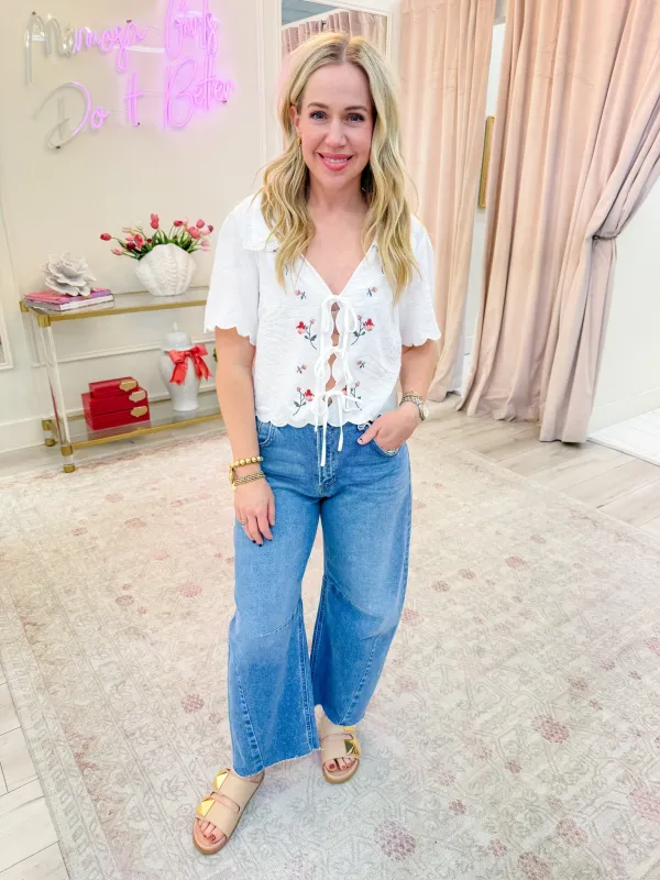 Gretel Embroidered Tie Blouse sold by Mimosa