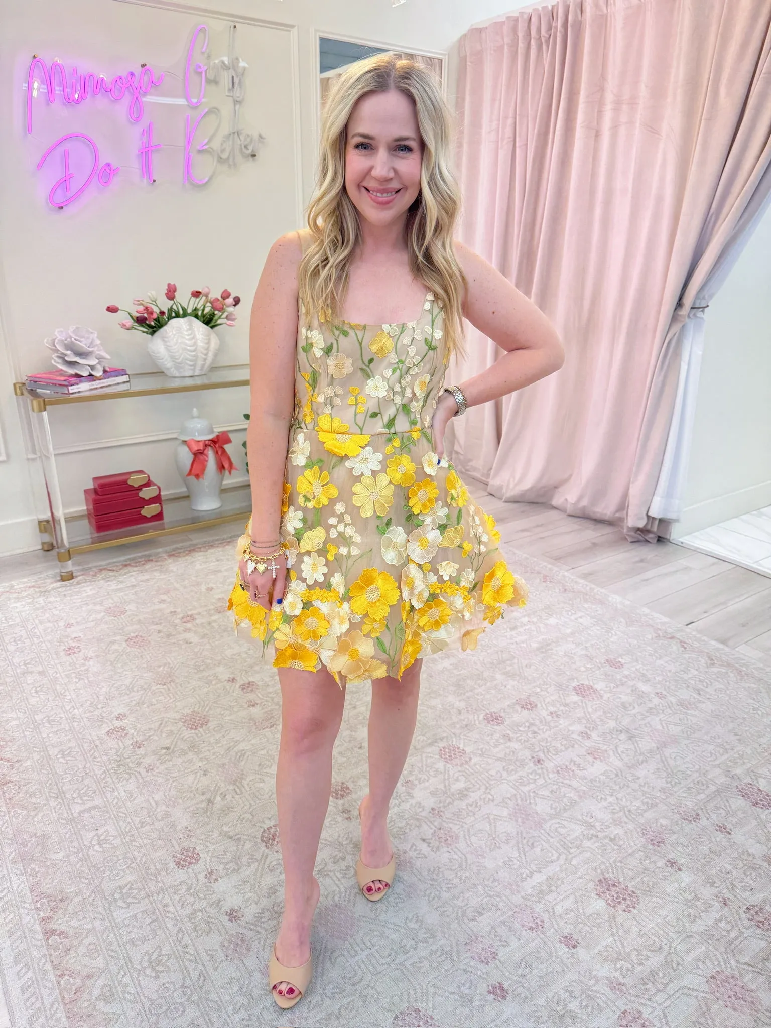 Golden Bloom Mini Dress sold by Mimosa