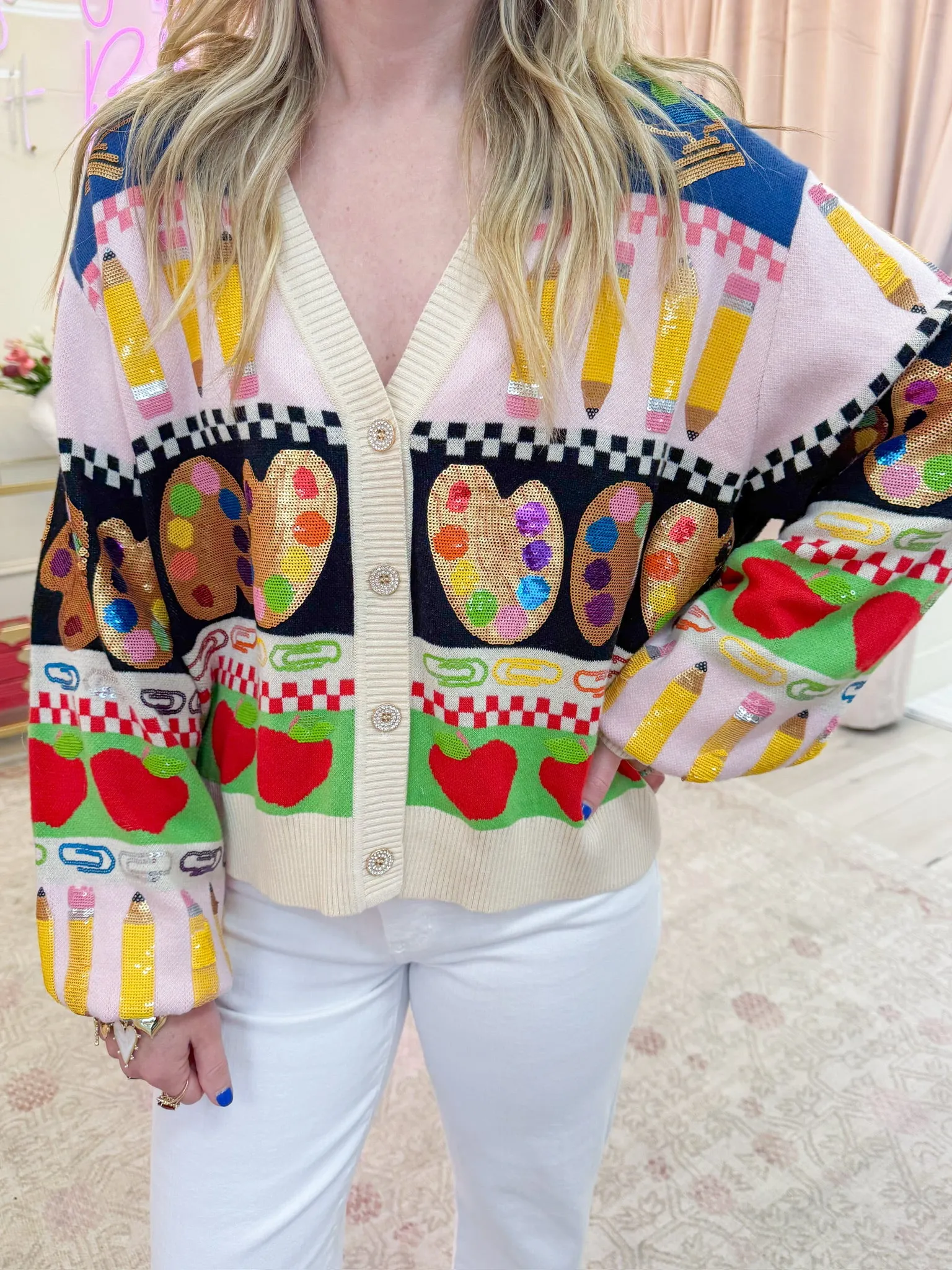 Teacher Icon Button Up Cardigan sold by Mimosa product image thumbnail 2