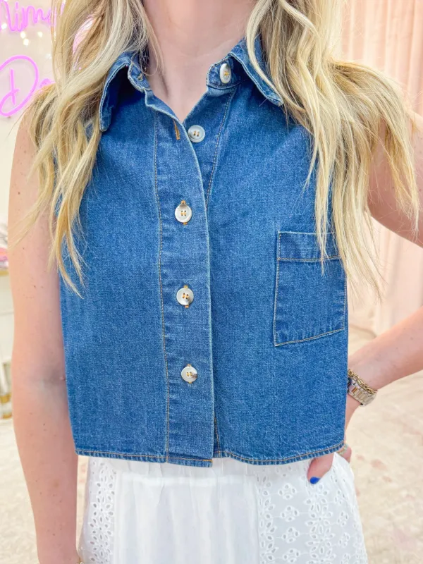 Aubree Denim Crop Top sold by Mimosa