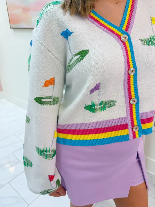 Rainbow Trim Hole in One Cardigan sold by Mimosa