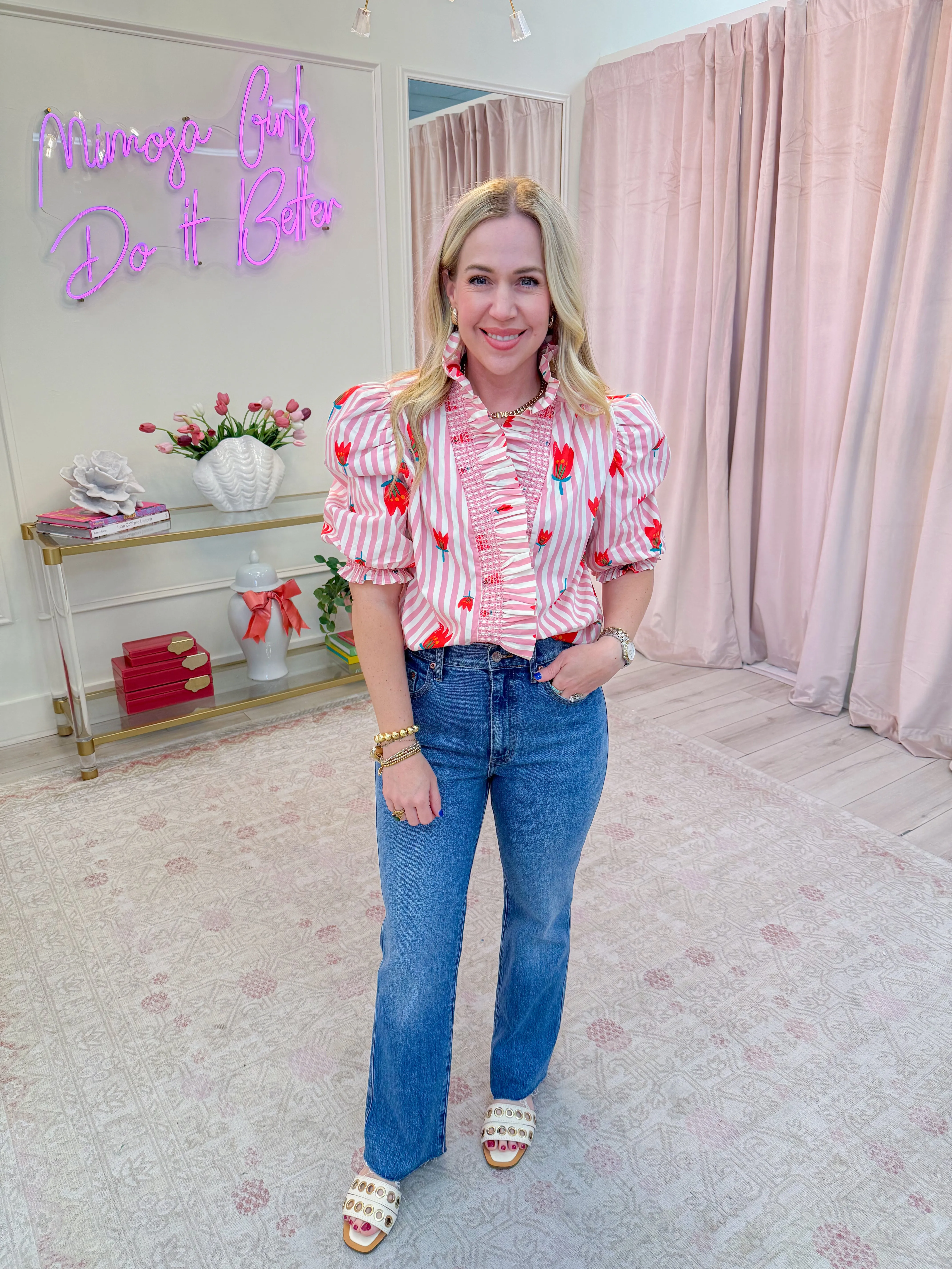 Stripe Poppy Ruffle Button Up sold by Mimosa product image thumbnail 2