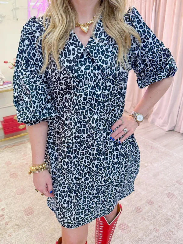 Kelly Collared Leopard Mini Dress sold by Mimosa