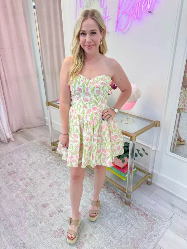 Spinning Tulips Bustier Mini Dress sold by Mimosa