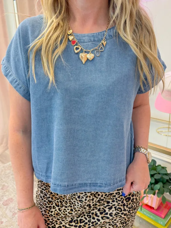 Boxy Button Back Denim Top sold by Mimosa