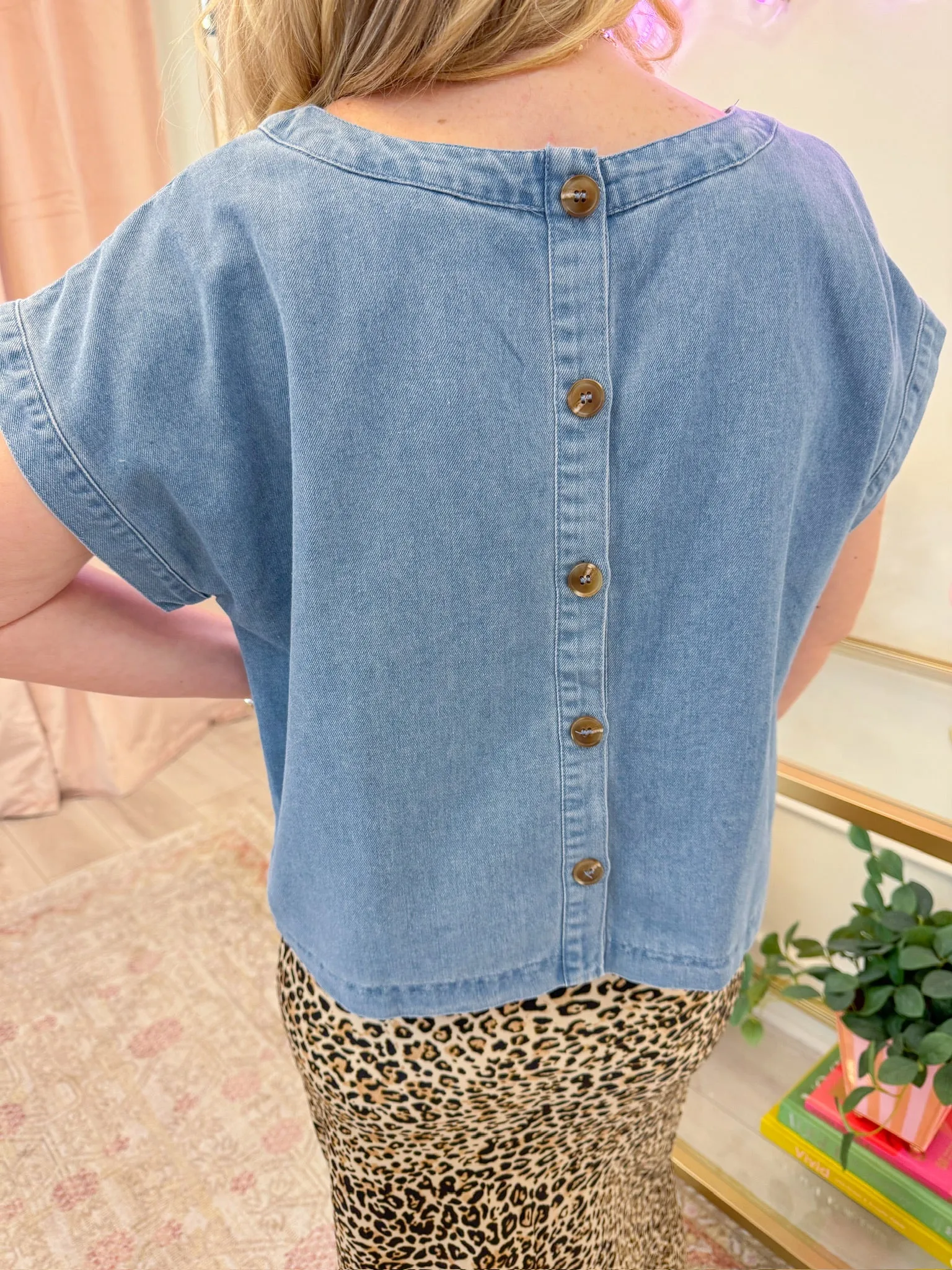 Boxy Button Back Denim Top sold by Mimosa product image thumbnail 3