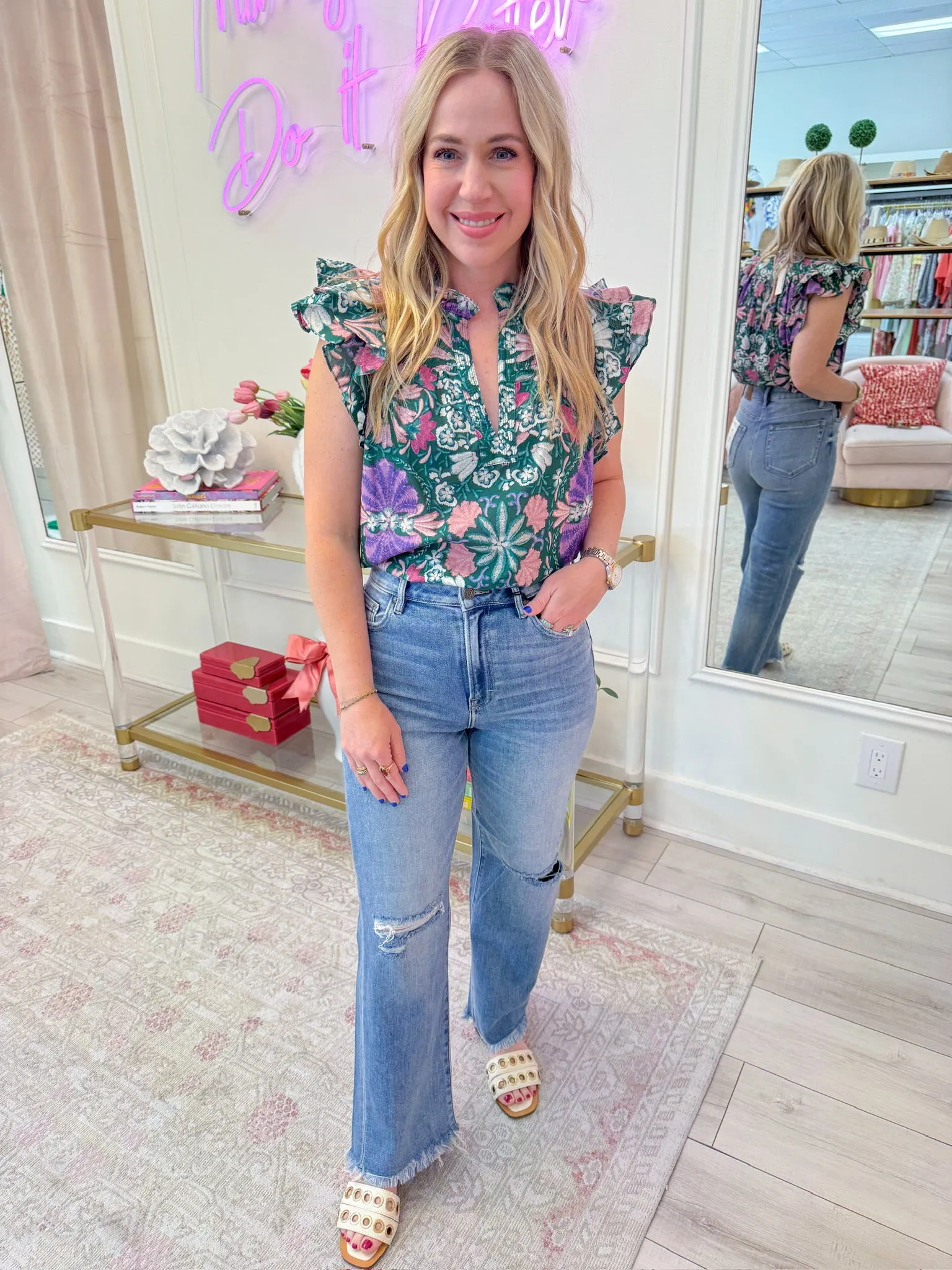 Mollie Floral Ruffle Sleeve Blouse sold by Mimosa