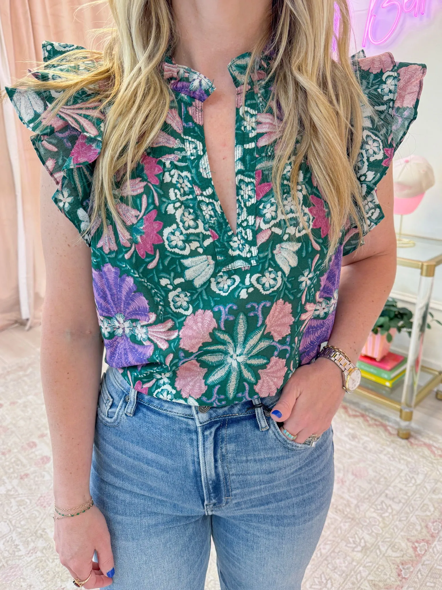 Mollie Floral Ruffle Sleeve Blouse sold by Mimosa product image thumbnail 2