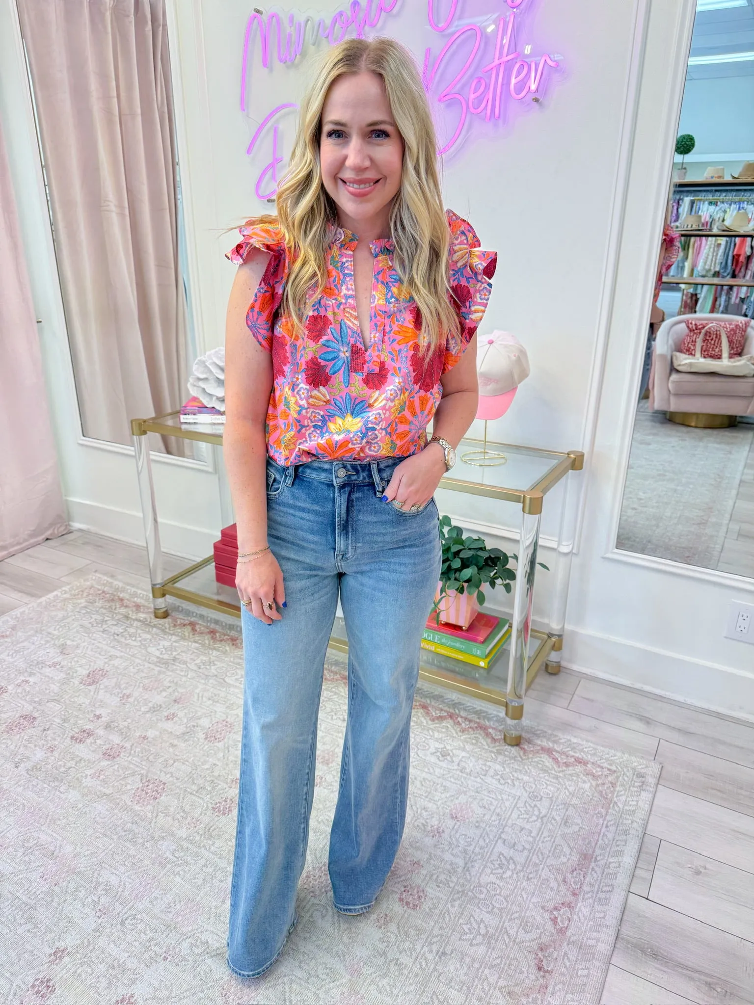 Sutton Floral Ruffle Sleeve Blouse sold by Mimosa