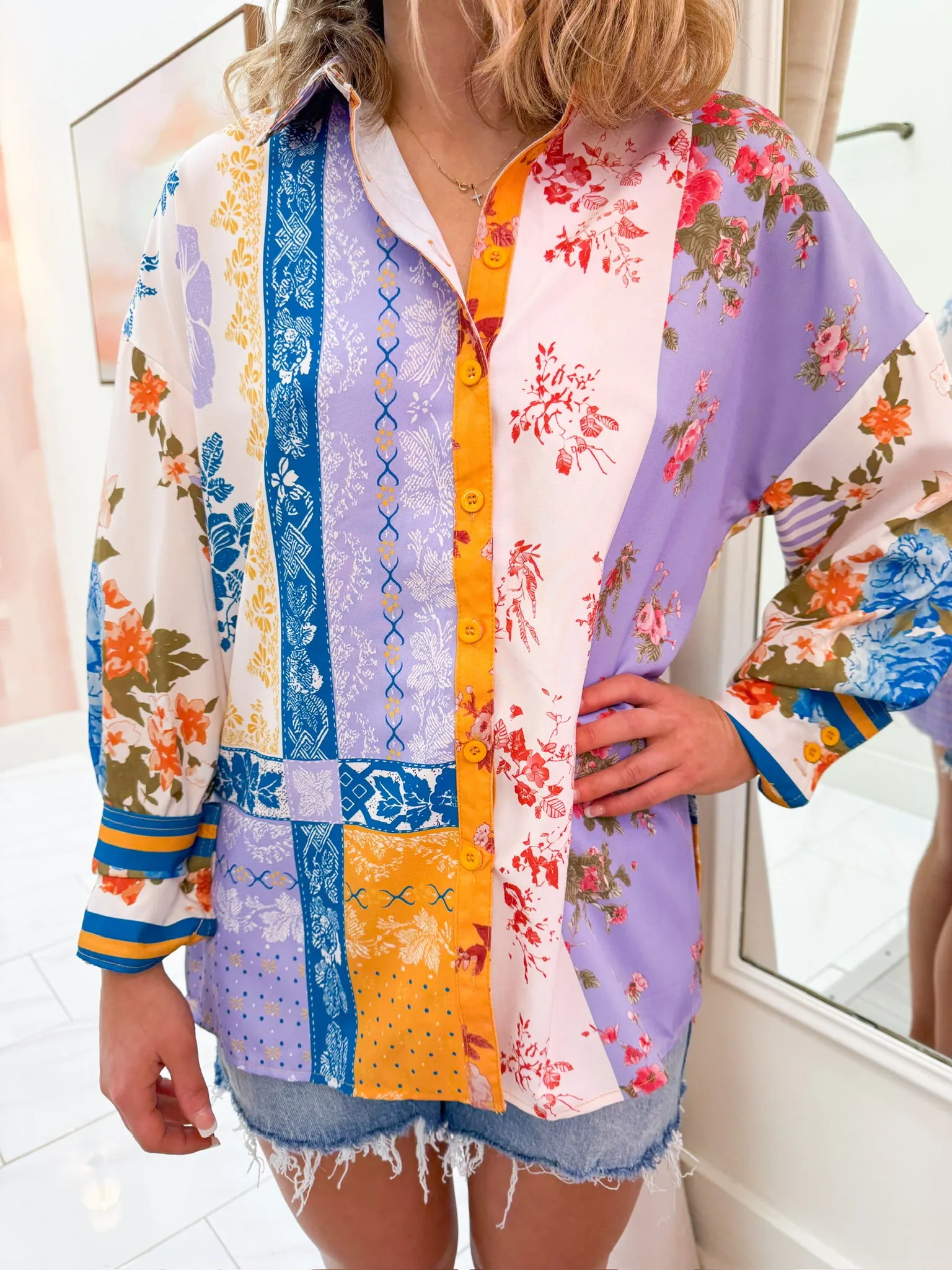 In A Frenzy Patchwork Button Up sold by Mimosa product image thumbnail 3