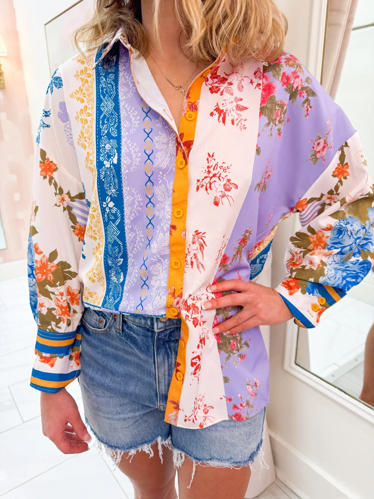 In A Frenzy Patchwork Button Up sold by Mimosa product image thumbnail 2