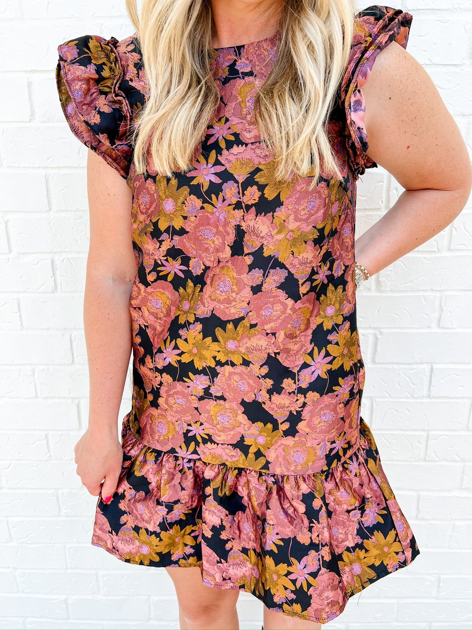 Empress Floral Jacquard Mini Dress sold by Mimosa product image thumbnail 4