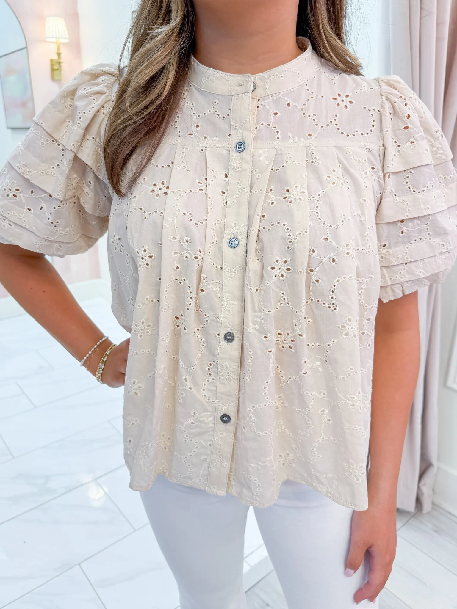 Elsie Eyelet Puff Sleeve Blouse sold by Mimosa product image thumbnail 3