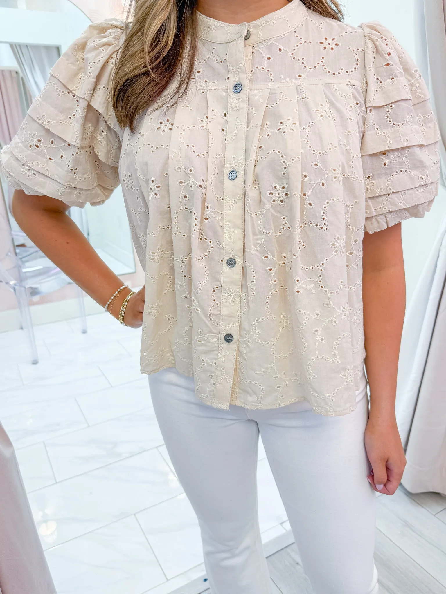 Elsie Eyelet Puff Sleeve Blouse sold by Mimosa product image thumbnail 2