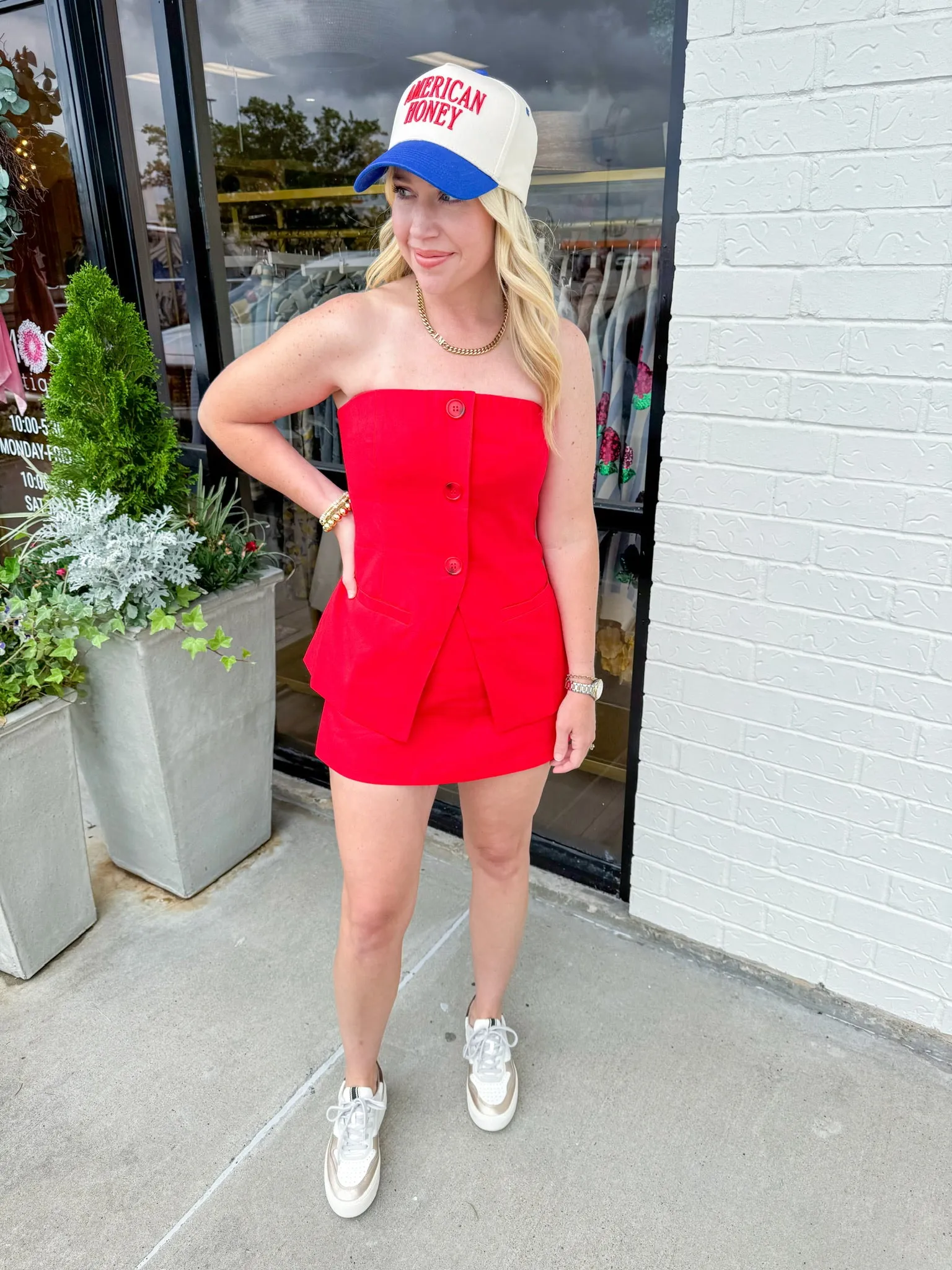 Linen Strapless Button Up Top sold by Mimosa