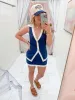 Colby Vest Top Navy & White Linen sold by Mimosa