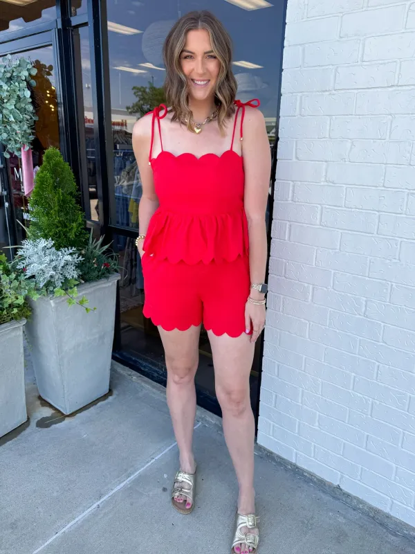 Annie Scallop Linen Shorts sold by Mimosa