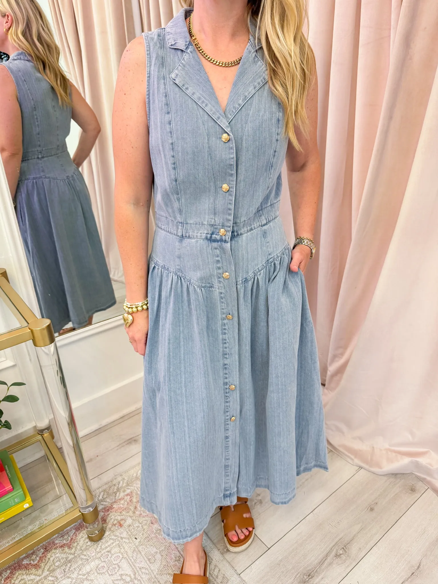 Denim 80's Maxi Shirt Dress sold by Mimosa product image thumbnail 2