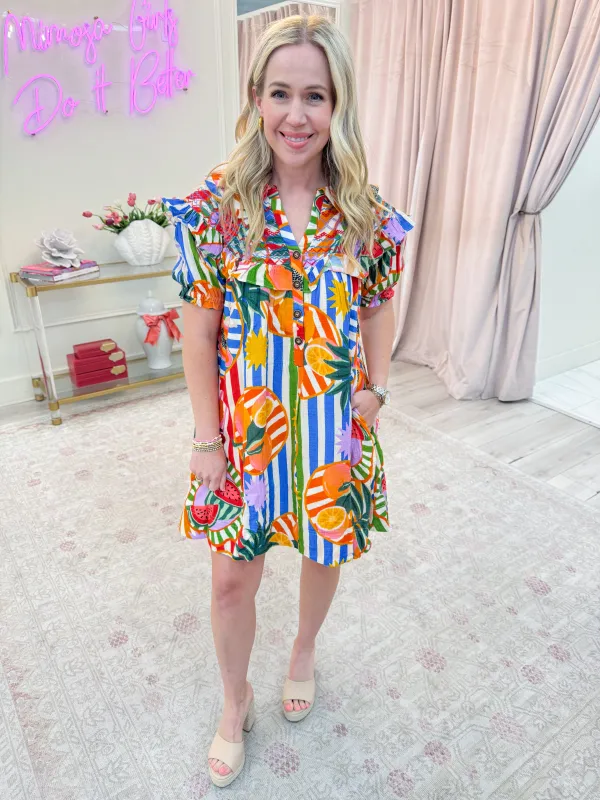 Tropical Island Fruit Gauze Mini Dress sold by Mimosa