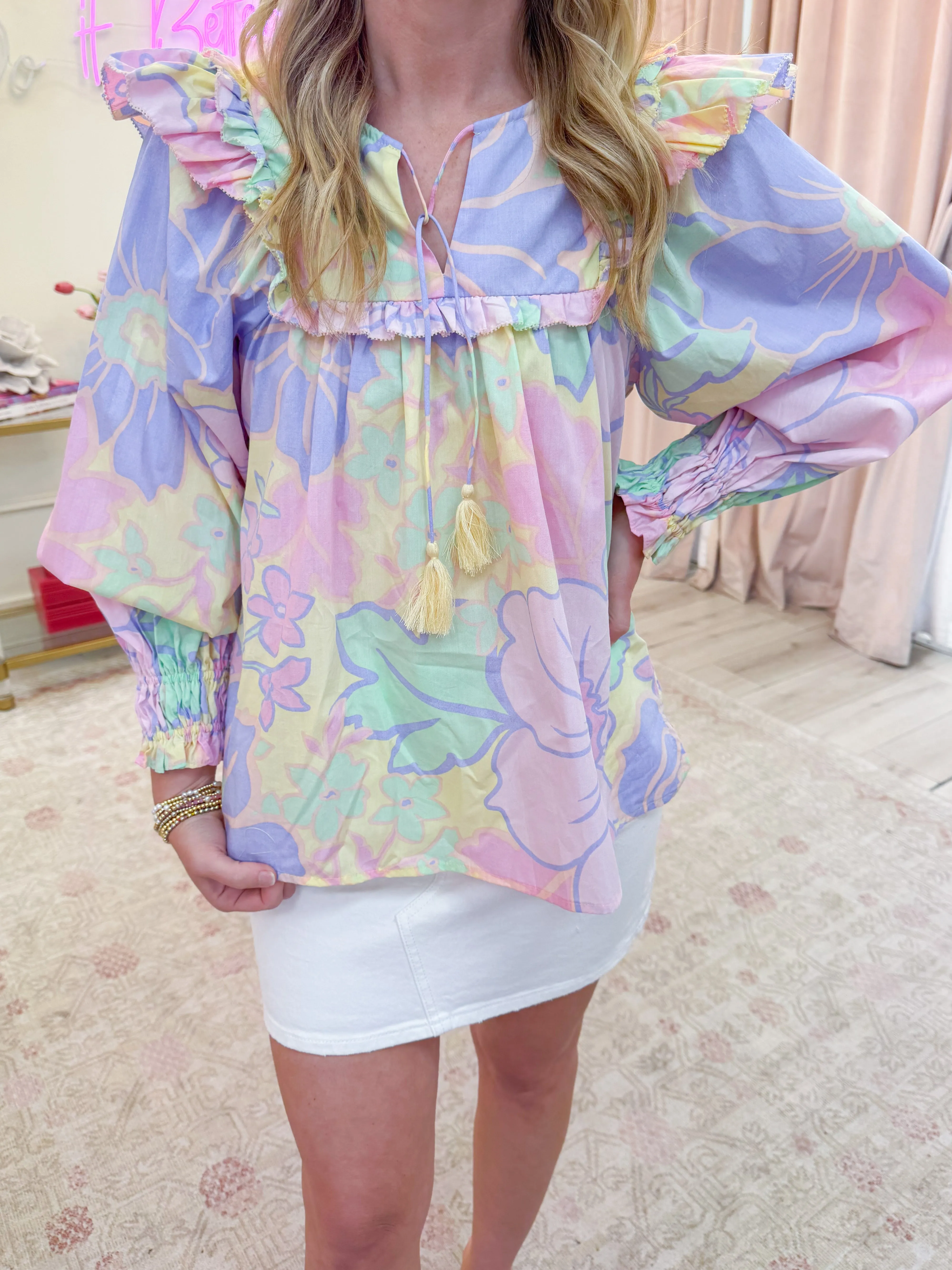 Paige Floral Poplin Vneck Ruffle Top sold by Mimosa product image thumbnail 3