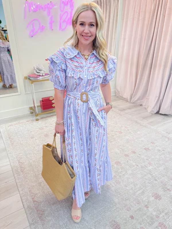 French Vine Floral Belted Maxi Dress sold by Mimosa