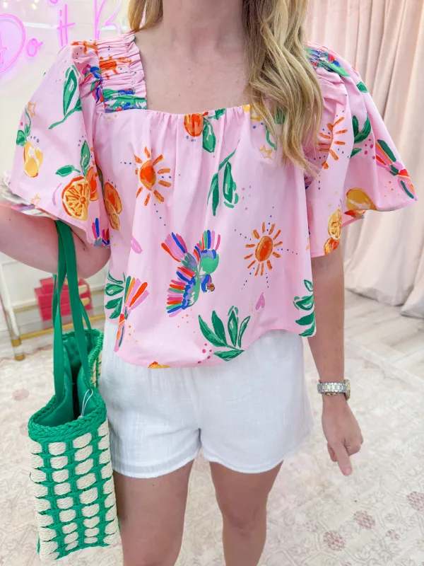 Toucan Fruit Square Neck Top sold by Mimosa