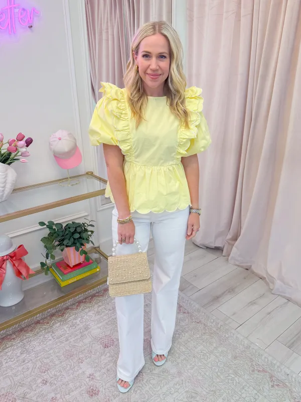 Lemon Meringue Ruffle Blouse sold by Mimosa