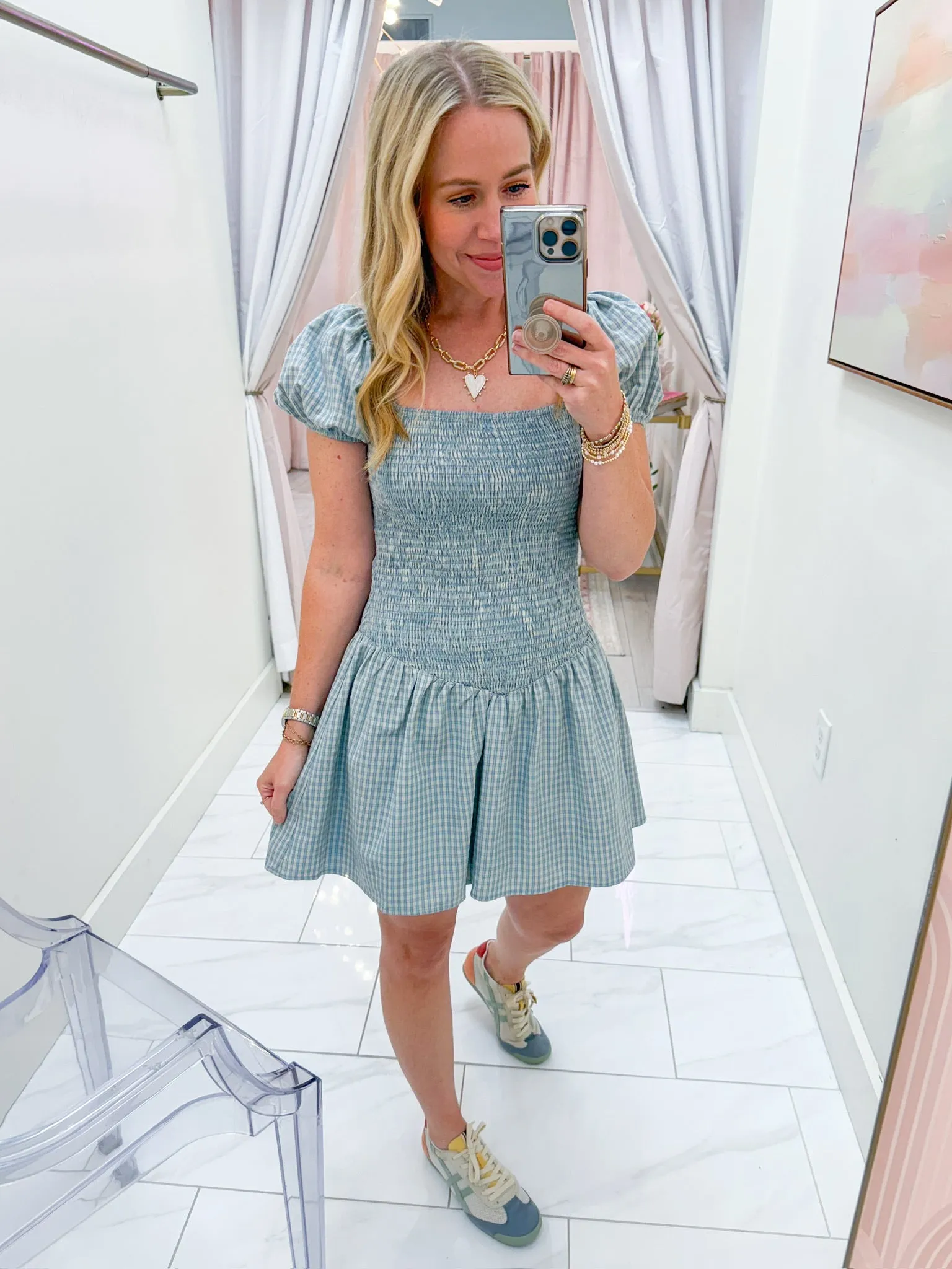 Chandler Check Smocked Mini Dress sold by Mimosa product image thumbnail 5