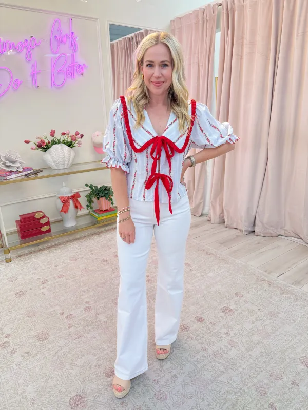 Sailor Floral Embroidered Tie Blouse sold by Mimosa