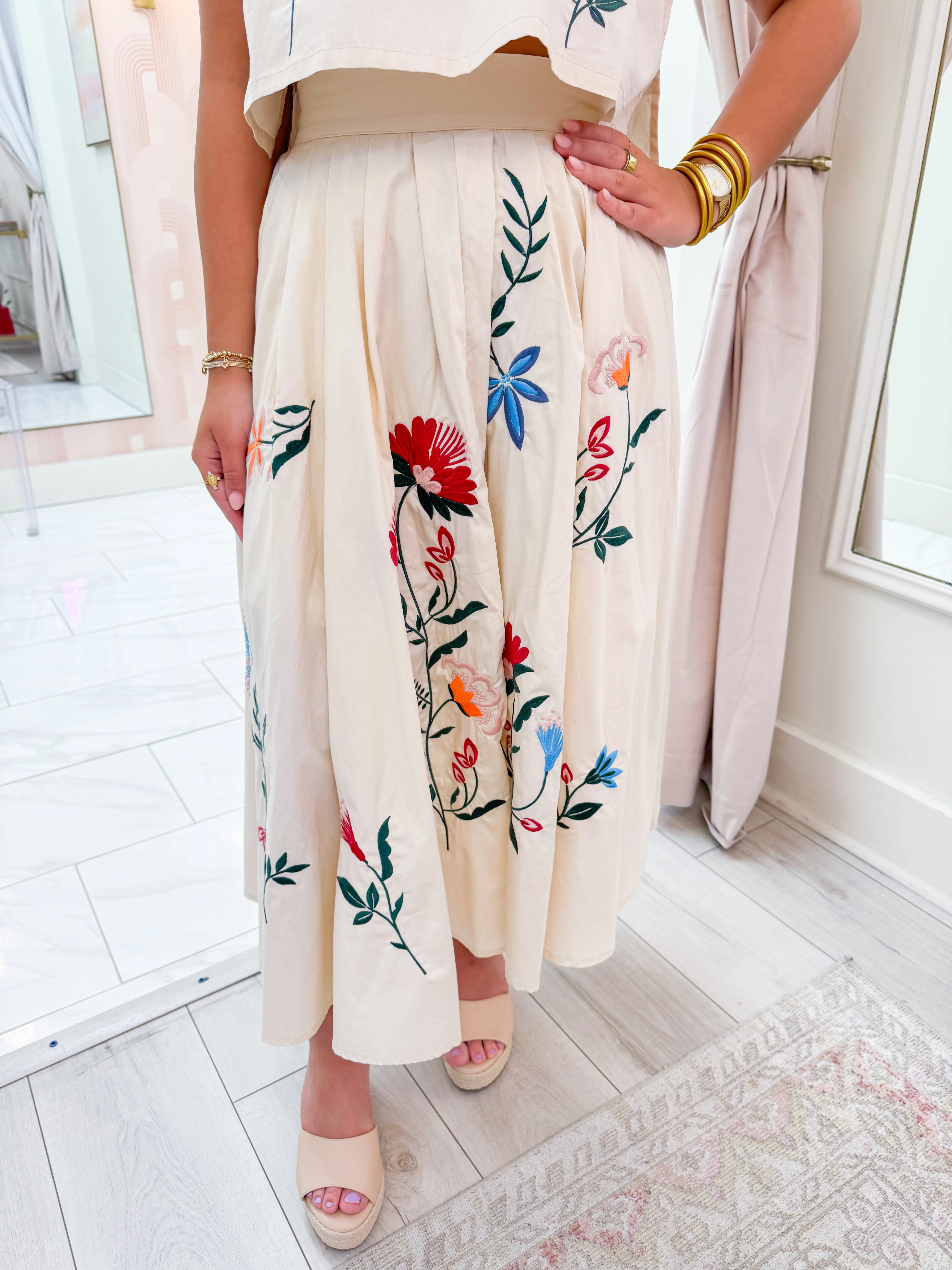 Clarissa Embroidered Crop & Midi Skirt Set sold by Mimosa product image thumbnail 3