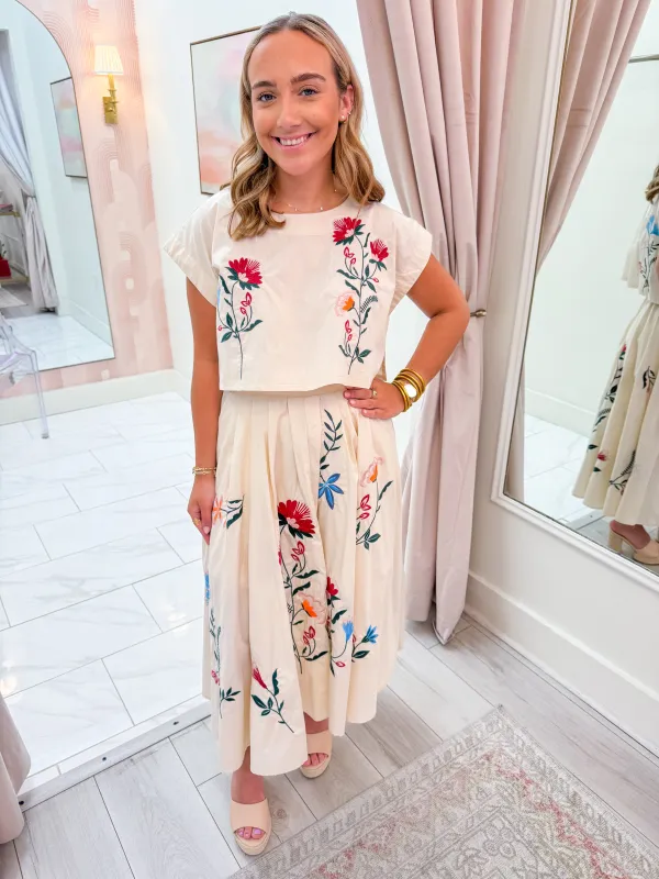 Clarissa Embroidered Crop & Midi Skirt Set sold by Mimosa