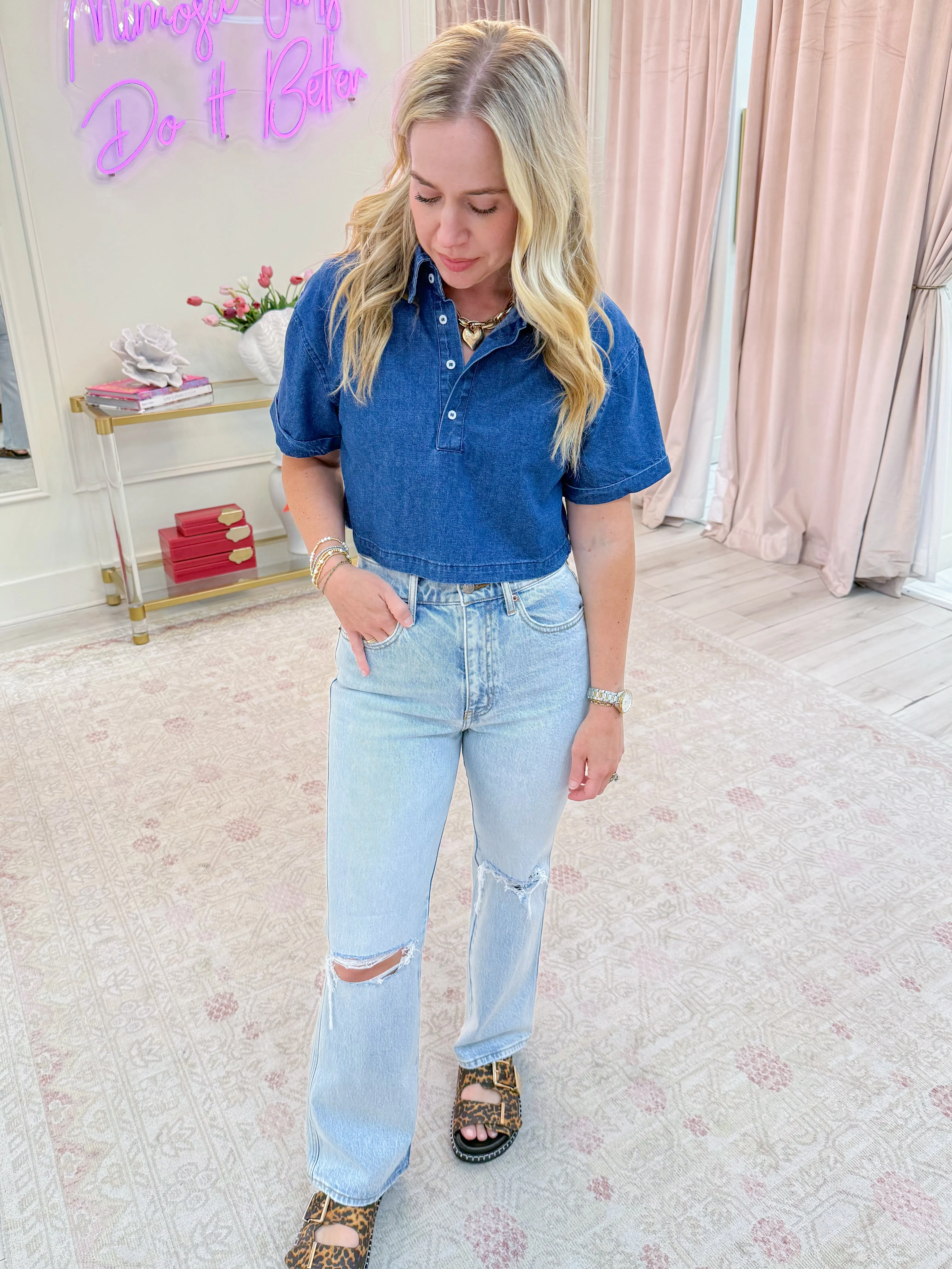 Juliette Denim Cropped Blouse sold by Mimosa product image thumbnail 2