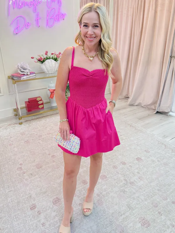 Dixie Mini Dress Hot Pink Poplin sold by Mimosa