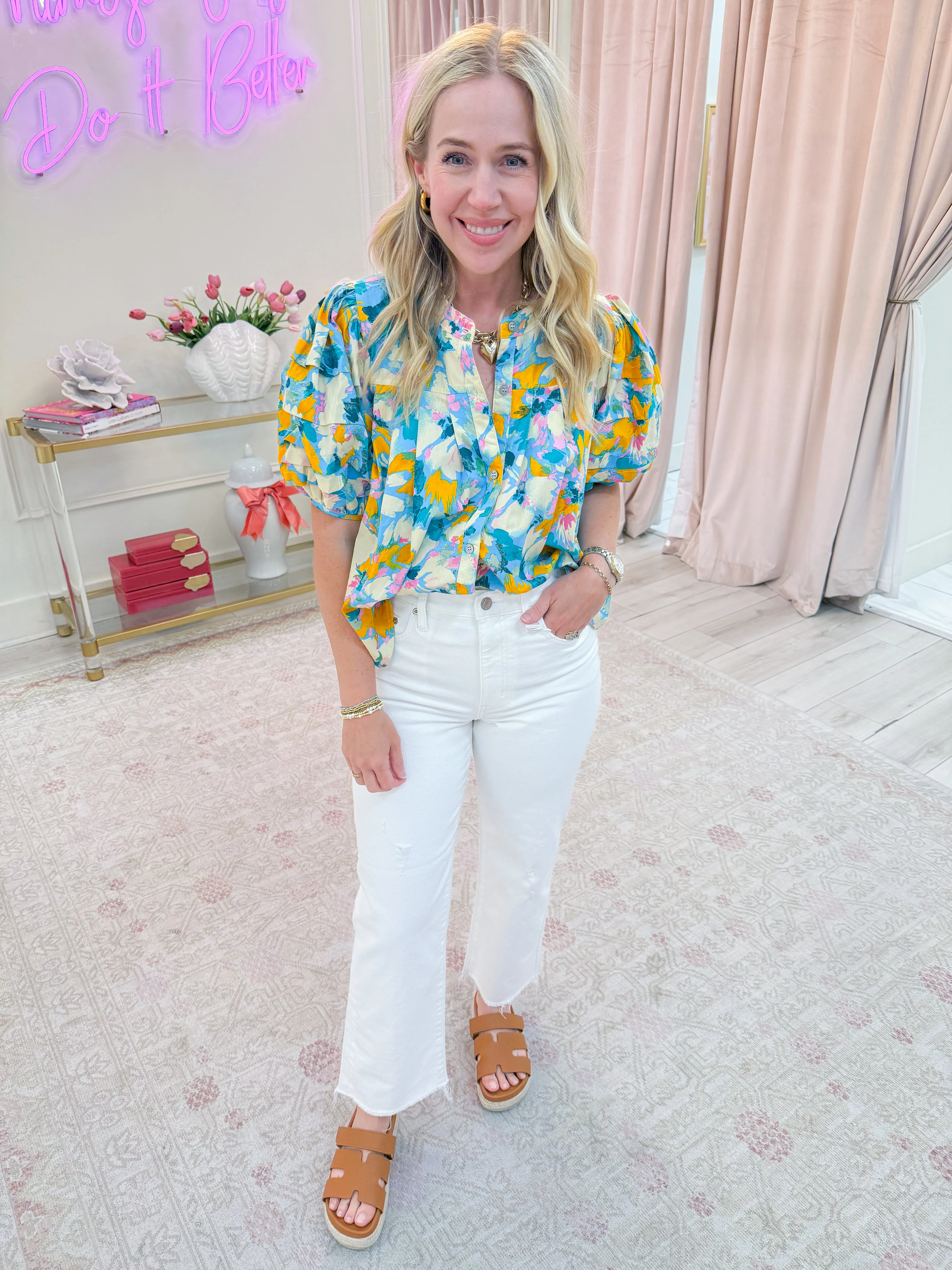 Casey Floral Pleated Blouse sold by Mimosa