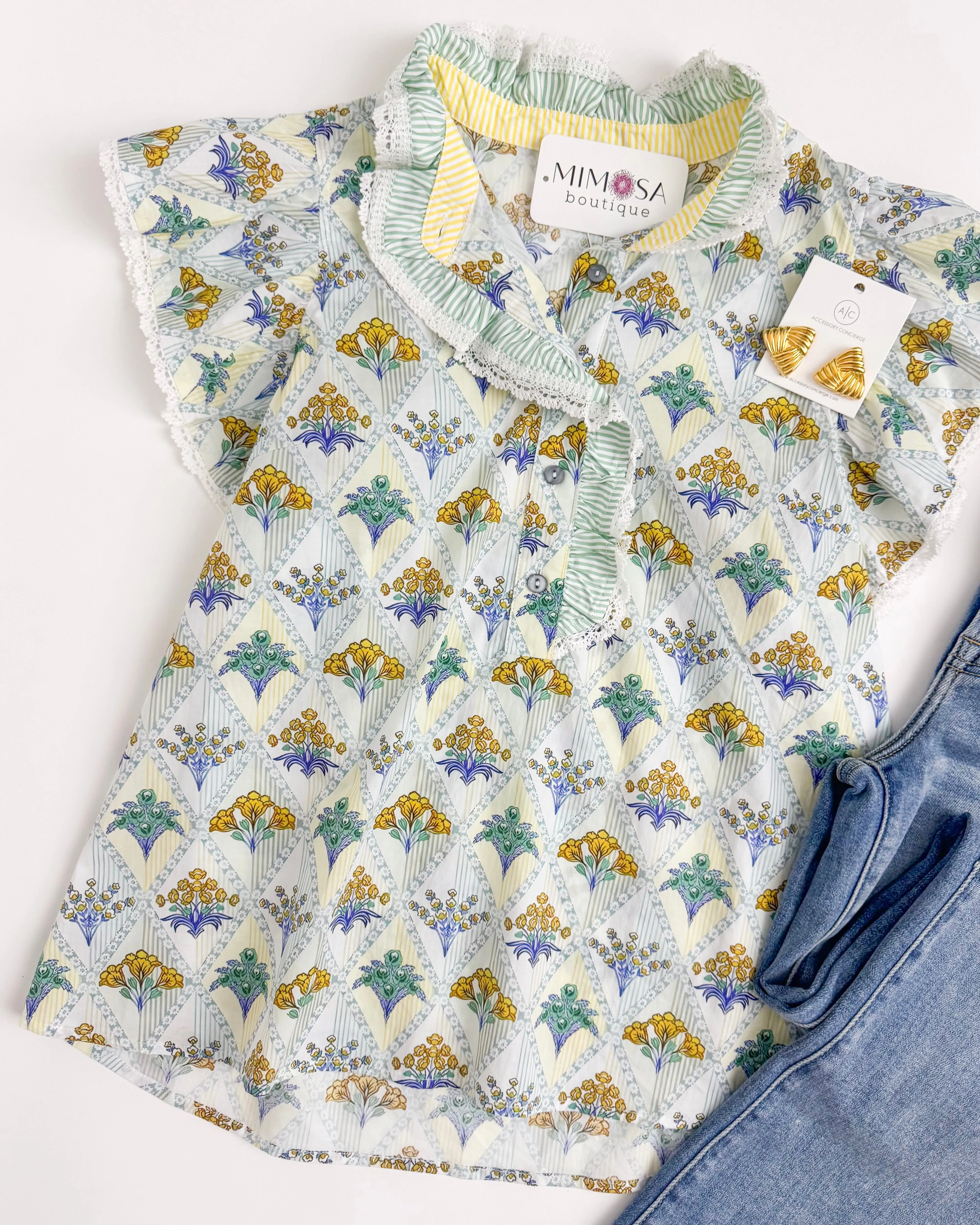 Striped Bouquet Ruffle Blouse sold by Mimosa product image thumbnail 2