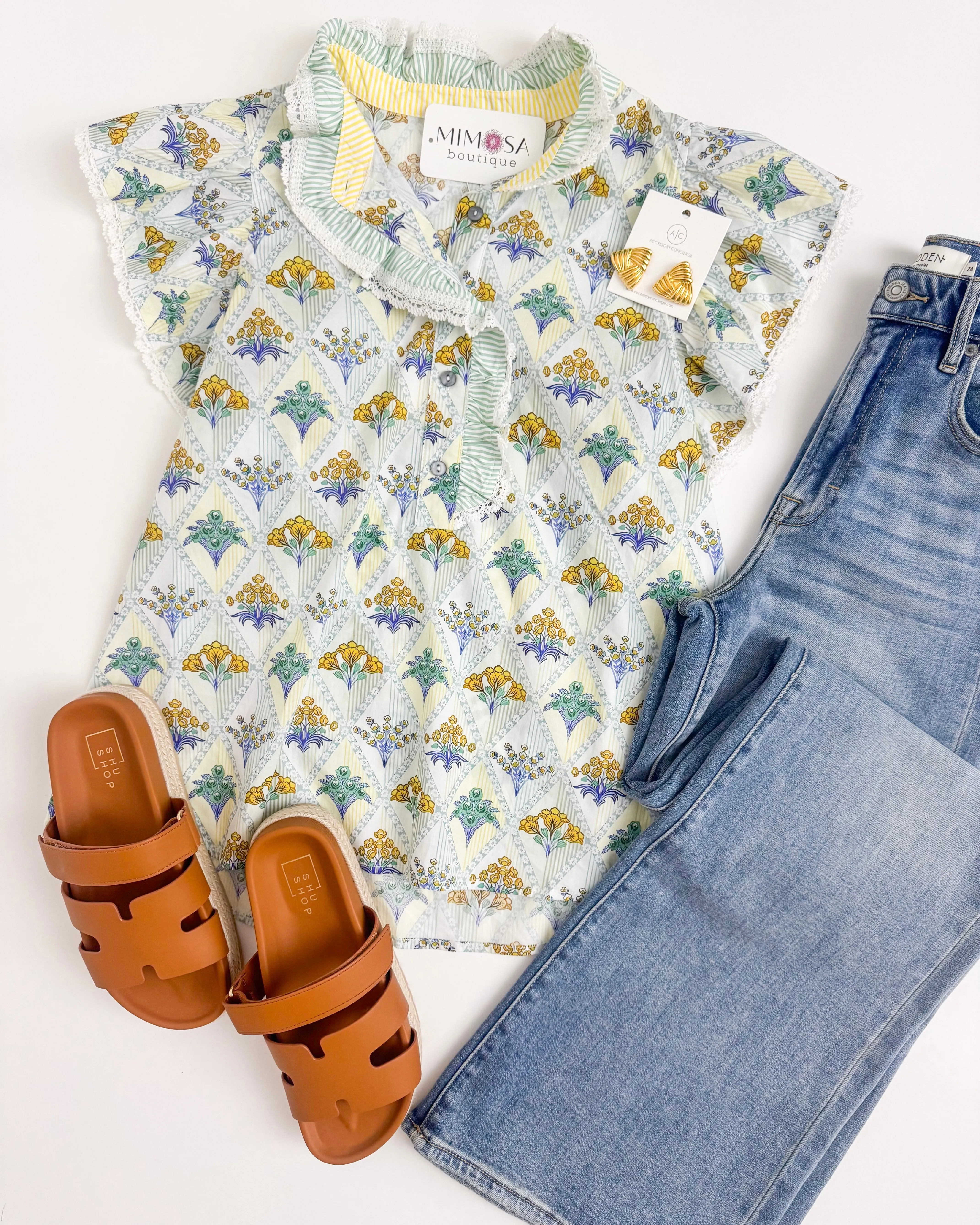 Striped Bouquet Ruffle Blouse sold by Mimosa