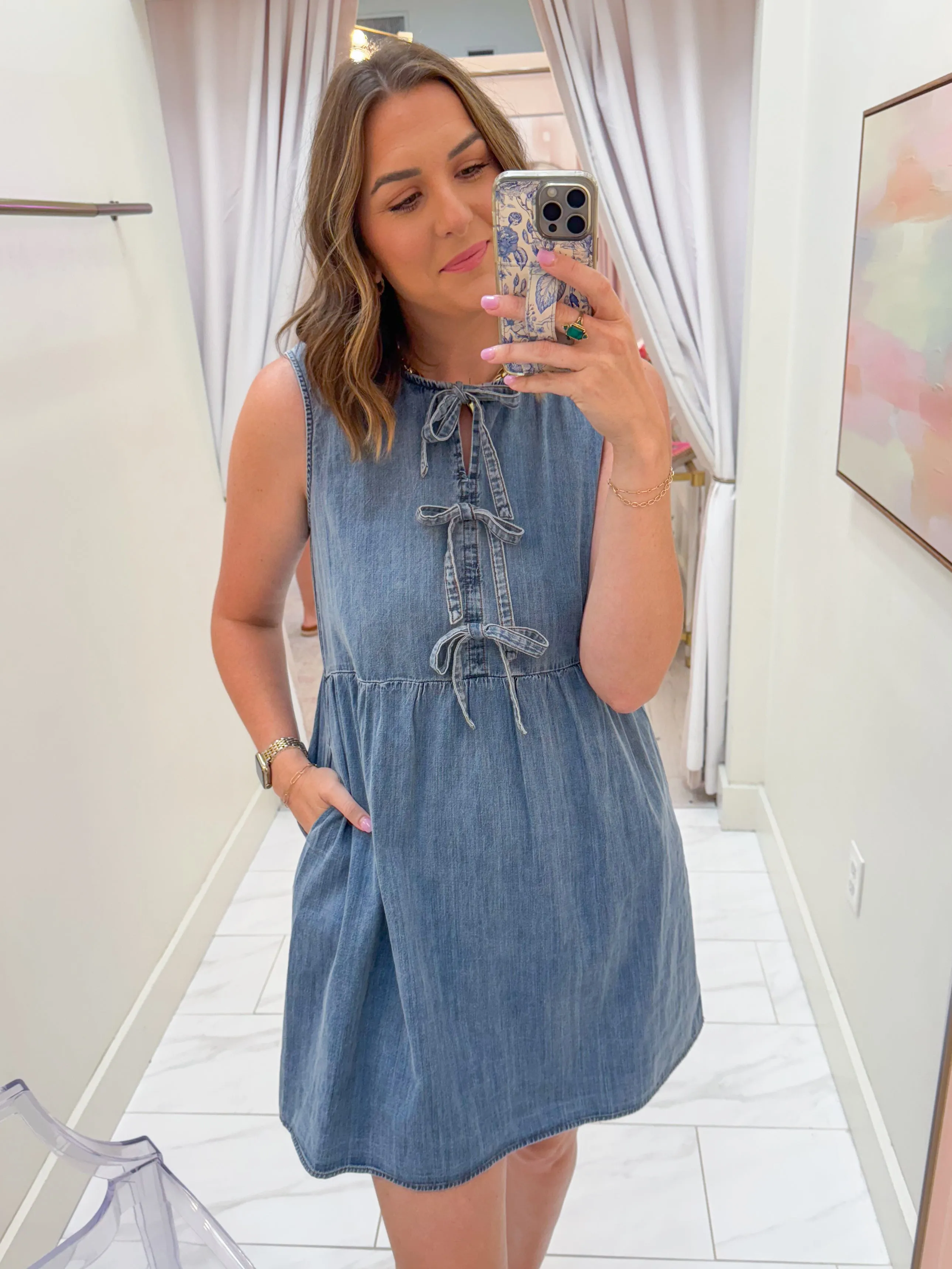 Bluesy Bow Front Denim Dress sold by Mimosa product image thumbnail 2