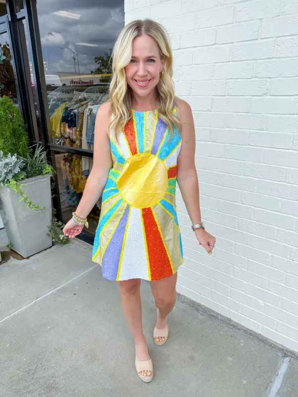Rainbow Sunshine Burst Sequin Tank Dress sold by Mimosa
