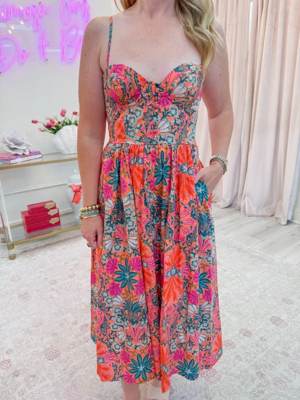 Eve Floral  Midi Dress sold by Mimosa