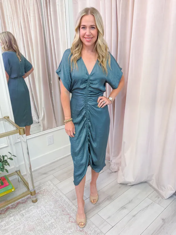 Aimee Ruched Midi Dress sold by Mimosa