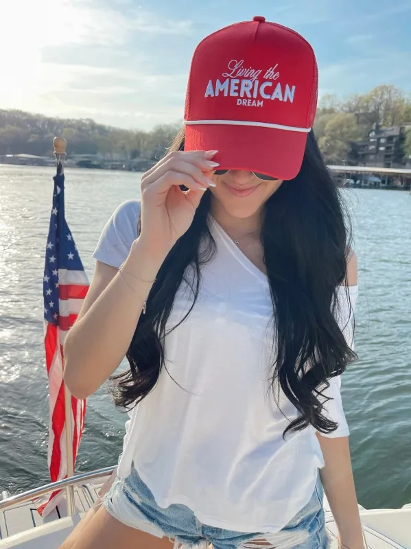 Living The American Dream Trucker Hat Red sold by Mimosa