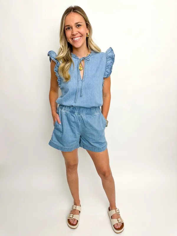 Darla Ruffled Denim Top sold by Mimosa