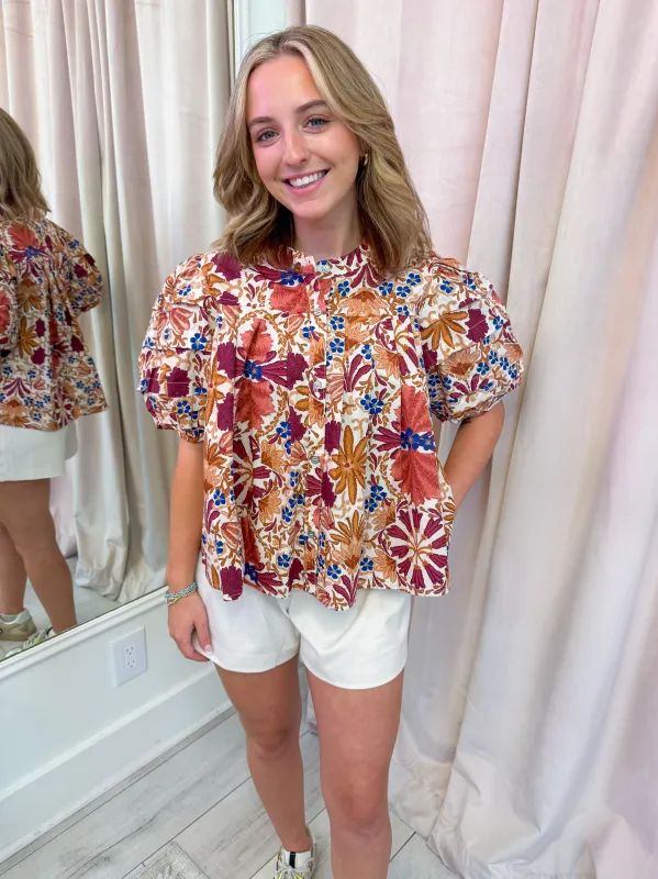 Bria Floral Pleated Blouse sold by Mimosa