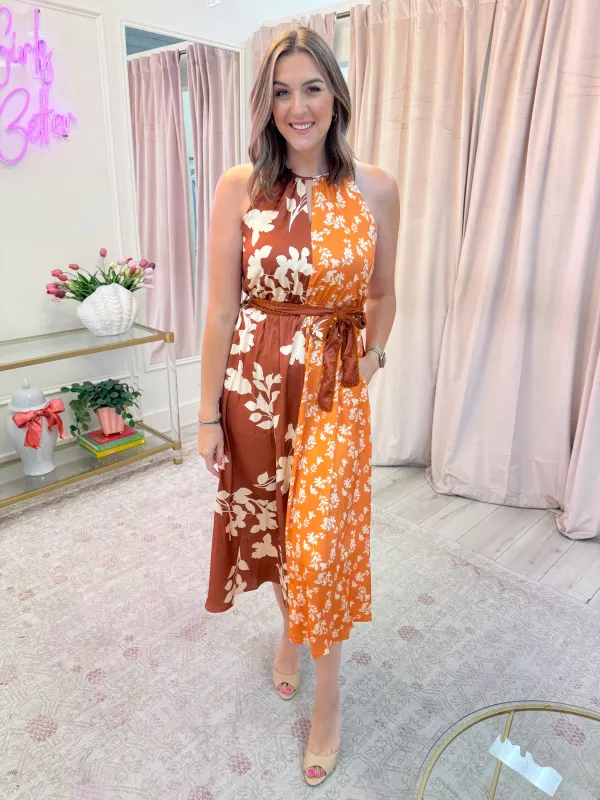 Sandi Two Toned Halter Midi Dress sold by Mimosa